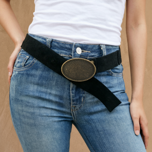 [CINTO-OVALWEST-PLATA-GAMUZA-NEGRO] CINTO OVALWEST PLATA GAMUZA NEGRO